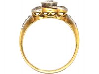 Early 20th Century French Import 18ct Gold Cluster Swirl Ring set with Diamonds & Rubies