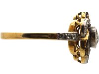 Early 20th Century French Import 18ct Gold Cluster Swirl Ring set with Diamonds & Rubies