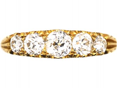 Edwardian 18ct Gold Five Stone Old Mine Cut Diamond Ring