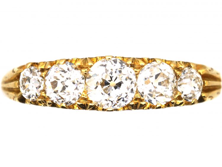 Edwardian 18ct Gold Five Stone Old Mine Cut Diamond Ring