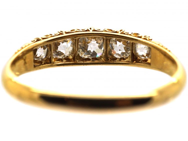 Edwardian 18ct Gold Five Stone Old Mine Cut Diamond Ring