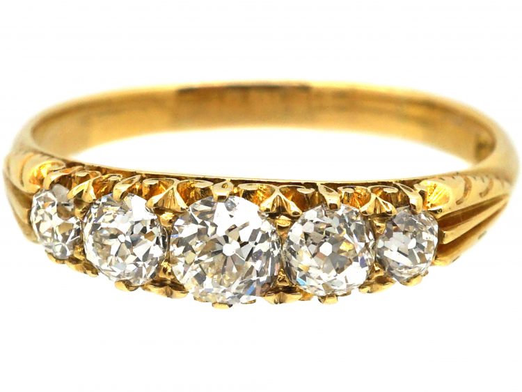 Edwardian 18ct Gold Five Stone Old Mine Cut Diamond Ring