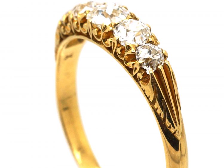 Edwardian 18ct Gold Five Stone Old Mine Cut Diamond Ring