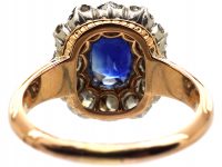 French Belle Epoque 18ct Gold & Platinum, Large Sapphire & Diamond Cluster Ring