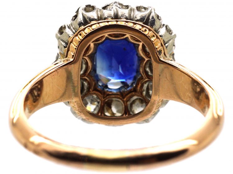 French Belle Epoque 18ct Gold & Platinum, Large Sapphire & Diamond Cluster Ring