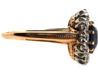 French Belle Epoque 18ct Gold & Platinum, Large Sapphire & Diamond Cluster Ring
