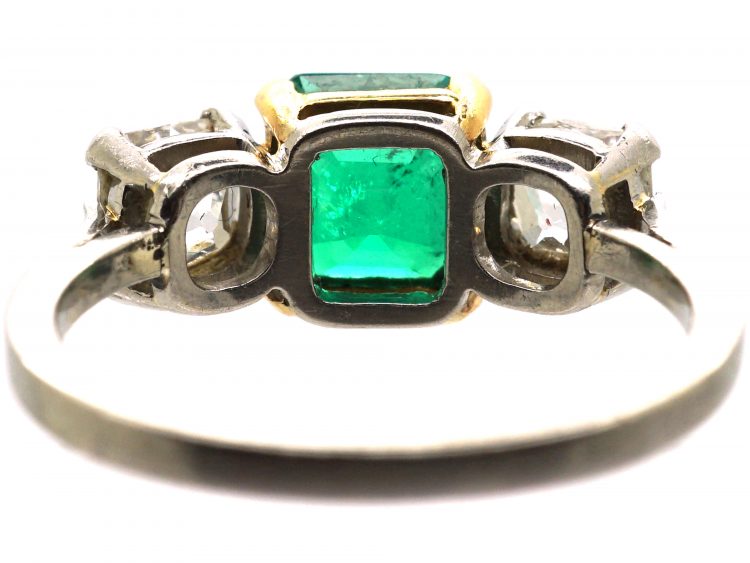 Retro Platinum & 18ct Gold, Three Stone Emerald & Diamond Ring