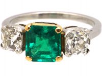 Retro Platinum & 18ct Gold, Three Stone Emerald & Diamond Ring