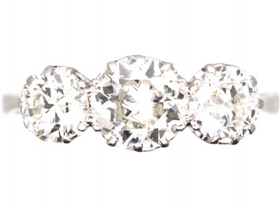 Early 20th Century Platinum, Three Stone Diamond Ring
