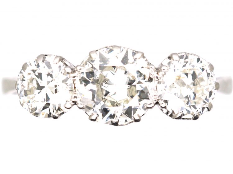 Early 20th Century Platinum, Three Stone Diamond Ring