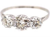 Early 20th Century Platinum, Three Stone Diamond Ring