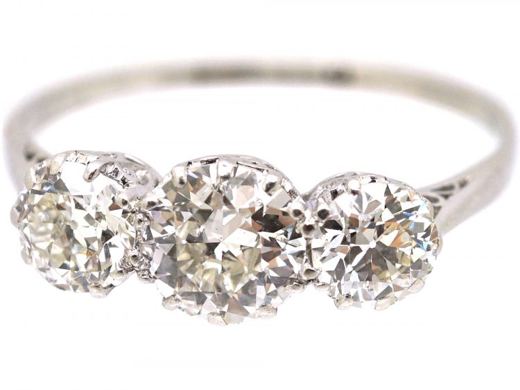 Early 20th Century Platinum, Three Stone Diamond Ring