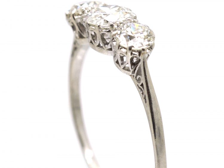Early 20th Century Platinum, Three Stone Diamond Ring