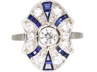 Art Deco Platinum, Sapphire & Diamond Sun Ray Ring