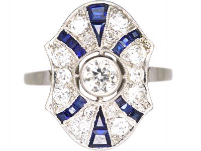 Art Deco Platinum, Sapphire & Diamond Sun Ray Ring