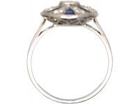 Art Deco Platinum, Sapphire & Diamond Sun Ray Ring