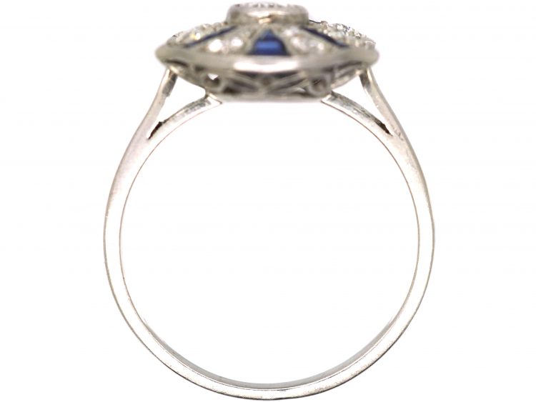 Art Deco Platinum, Sapphire & Diamond Sun Ray Ring