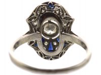 Art Deco Platinum, Sapphire & Diamond Sun Ray Ring