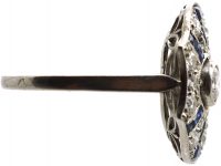 Art Deco Platinum, Sapphire & Diamond Sun Ray Ring