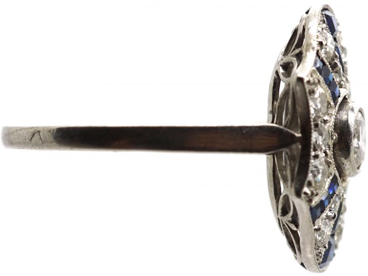 Art Deco Platinum, Sapphire & Diamond Sun Ray Ring