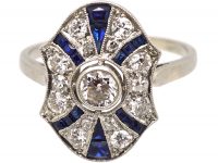 Art Deco Platinum, Sapphire & Diamond Sun Ray Ring