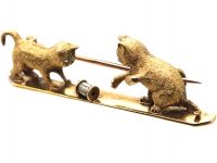 Edwardian 15ct Gold & Platinum Novelty Brooch of Two Kittens Playing with a Spool of Thread