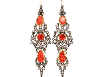 18th Century Iberian Foiled Topaz & Diamond Long Drop Earrings