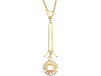 Edwardian 15ct Gold Natural Pearl & Diamond Cluster Pendant on Chain