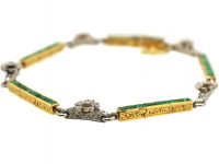 French Early 20th Century Emerald & Diamond Flowers Bracelet