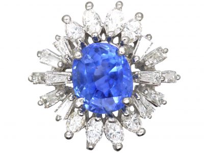 Mid 20th Century 18ct White Gold Ballerina Ring set with a Sapphire & Diamonds