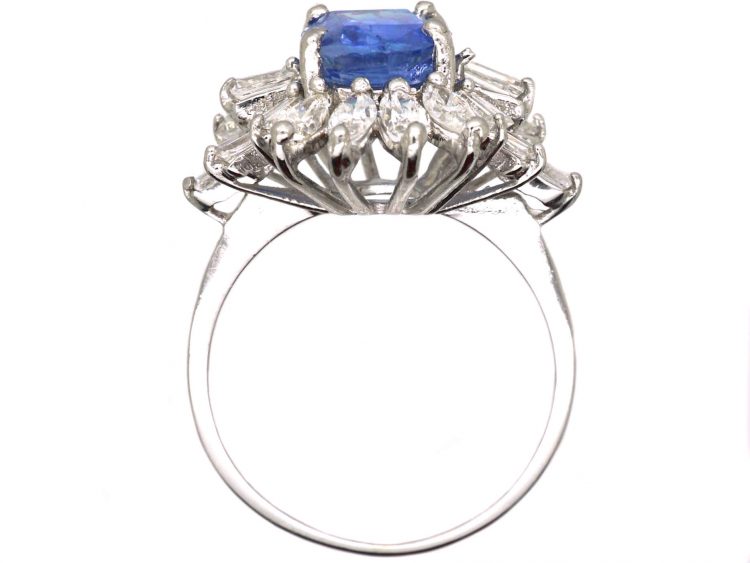 Mid 20th Century 18ct White Gold Ballerina Ring set with a Sapphire & Diamonds