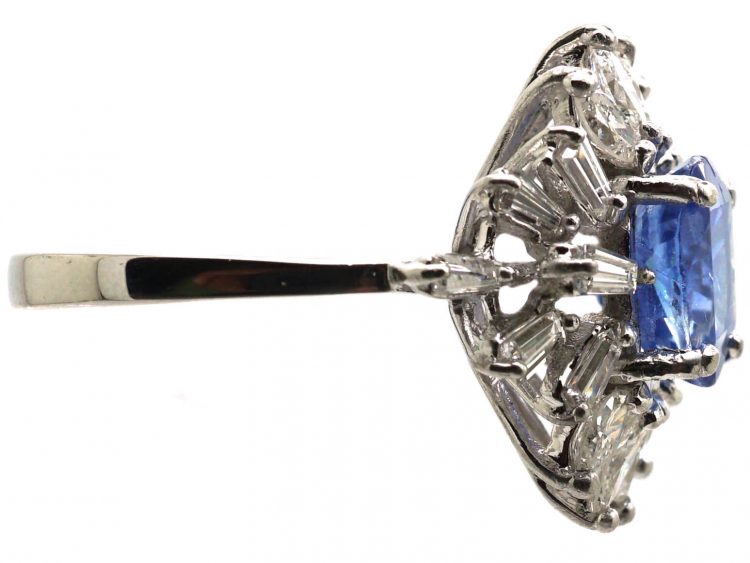Mid 20th Century 18ct White Gold Ballerina Ring set with a Sapphire & Diamonds