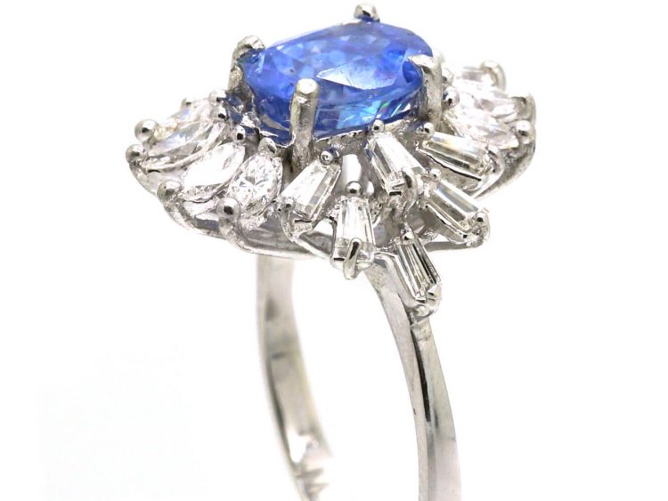 Mid 20th Century 18ct White Gold Ballerina Ring set with a Sapphire & Diamonds