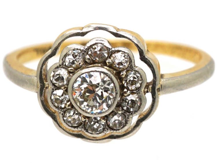 Edwardian 18ct Gold & Platinum, Diamond Cluster Ring
