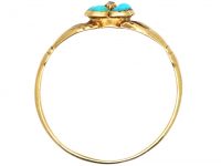 Regency 15ct Gold Fede Ring with Turquoise & Rose Diamond Set Forget Me Not Flower