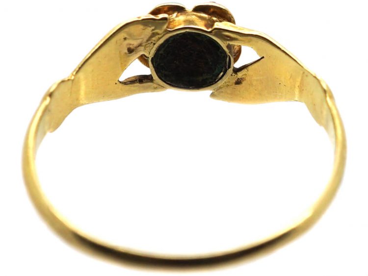 Regency 15ct Gold Fede Ring with Turquoise & Rose Diamond Set Forget Me Not Flower