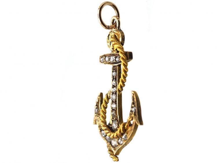 Victorian 15ct Gold Anchor Pendant set with Rose Diamonds