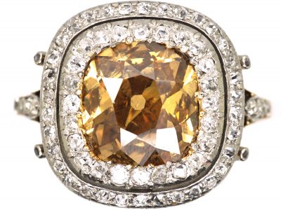 Early 20th Century 18ct Gold & Platinum Ring set with a Fancy Coloured Diamond with Small Diamonds Around It