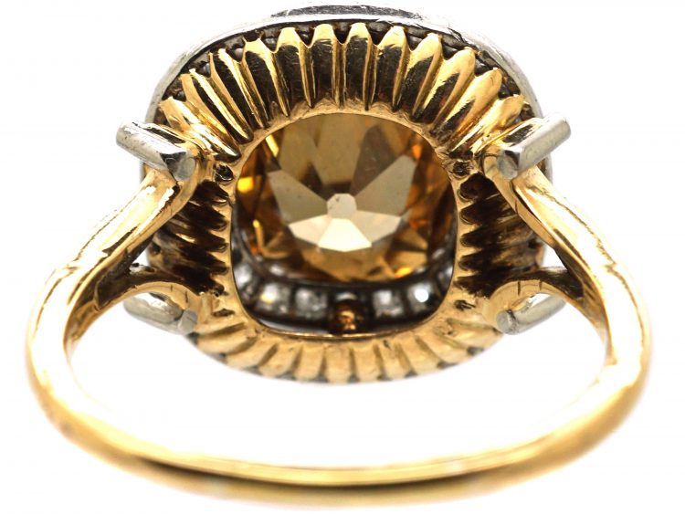 Early 20th Century 18ct Gold & Platinum Ring set with a Fancy Coloured Diamond with Small Diamonds Around It
