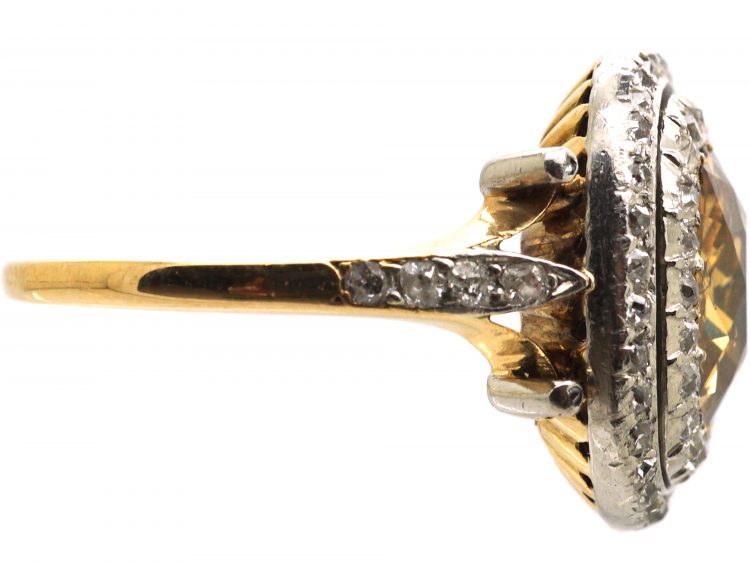 Early 20th Century 18ct Gold & Platinum Ring set with a Fancy Coloured Diamond with Small Diamonds Around It