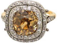 Early 20th Century 18ct Gold & Platinum Ring set with a Fancy Coloured Diamond with Small Diamonds Around It