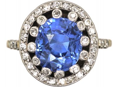 Edwardian 18ct White Gold & Platinum, Sapphire & Diamond Cluster Ring