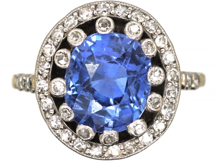 Edwardian 18ct White Gold & Platinum, Sapphire & Diamond Cluster Ring