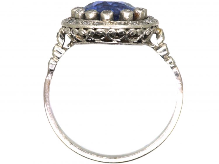 Edwardian 18ct White Gold & Platinum, Sapphire & Diamond Cluster Ring