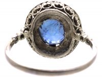 Edwardian 18ct White Gold & Platinum, Sapphire & Diamond Cluster Ring