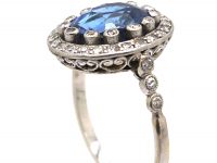 Edwardian 18ct White Gold & Platinum, Sapphire & Diamond Cluster Ring