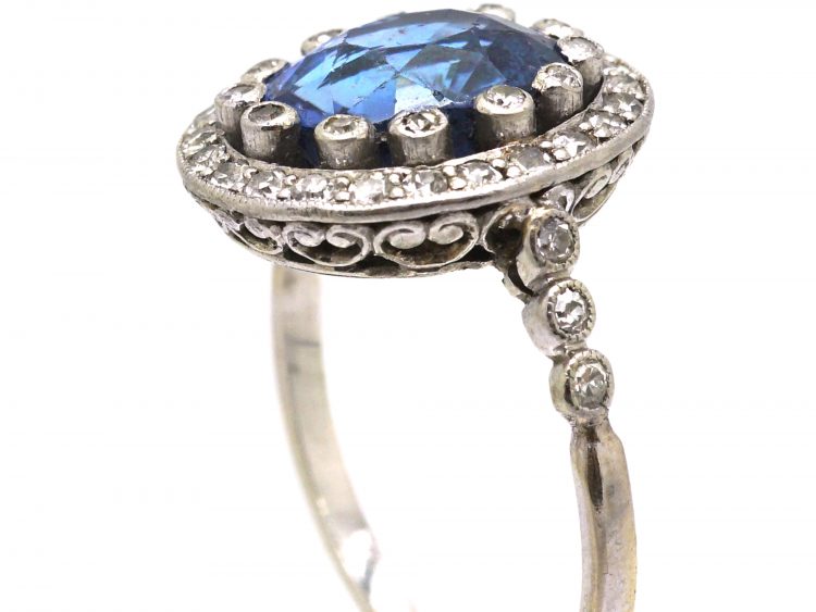 Edwardian 18ct White Gold & Platinum, Sapphire & Diamond Cluster Ring