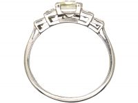 Art Deco Platinum, Five Stone Rectangular Cut & Baguette Cut Diamond Ring