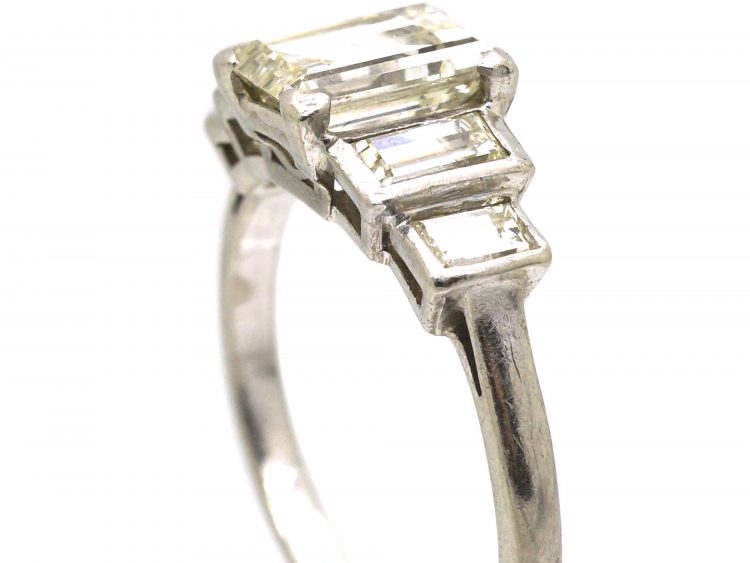 Art Deco Platinum, Five Stone Rectangular Cut & Baguette Cut Diamond Ring
