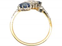 Art Nouveau French Import 18ct Gold & Platinum, Diamond & Sapphire Three Stone Ring